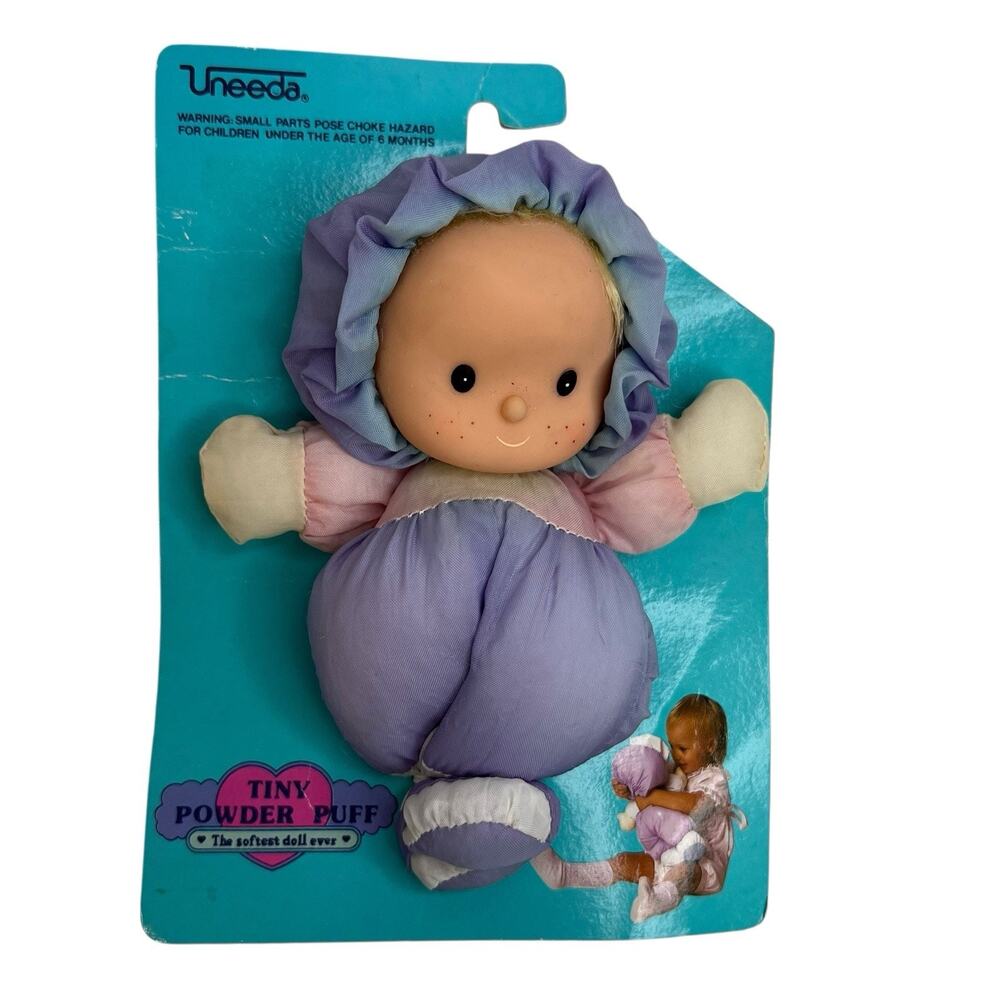 Vtg‎ Uneeda Tiny Powder Puff Doll 1992 Parachute Nylon Purple Rubber Face RARE